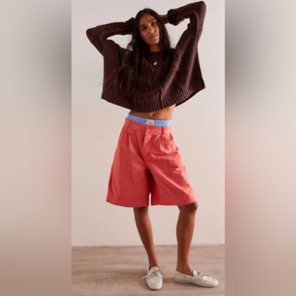 Free People pleated trouser shorts wide-leg 
NWOT bermudas cotton linen boho - Picture 1 of 13